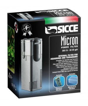 Внутренний аквариумный фильтр SICCE (Сичче) MICRON POWER FILTER, 300 л/ч для аквариумов до 75 л. 42х48хh135 мм.