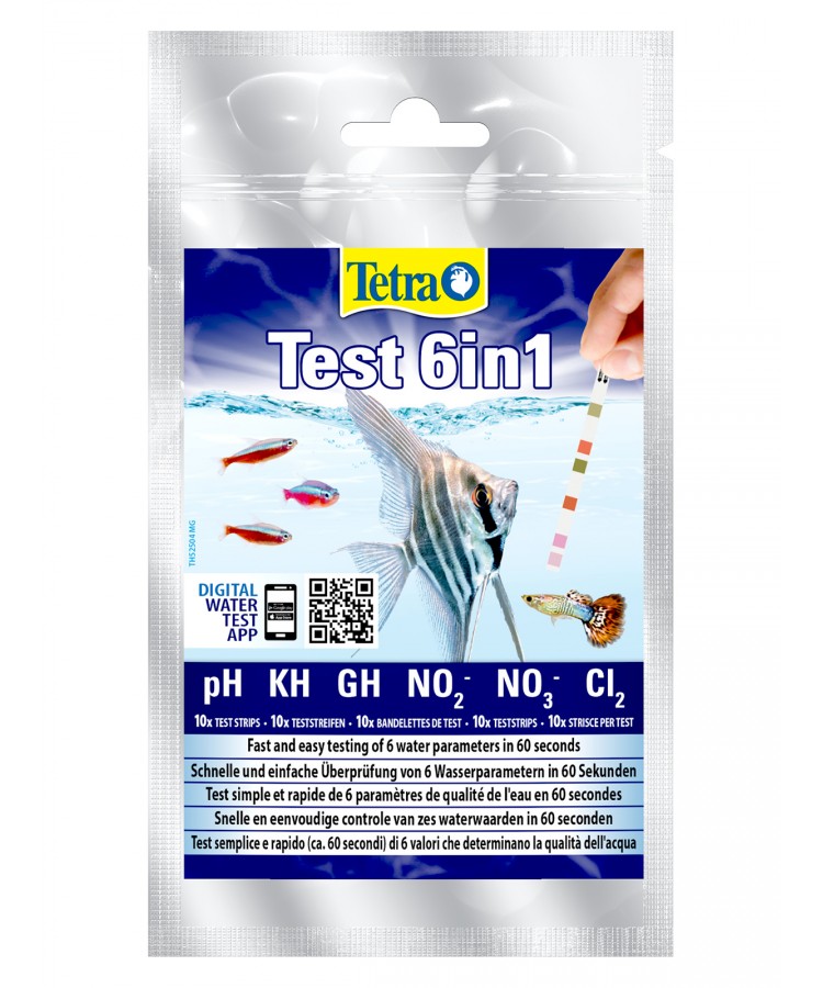 TetraTest 6 в 1 GH/KH/NO2/NO3/pH/Cl тестовые полоски для пресной воды 10 шт.