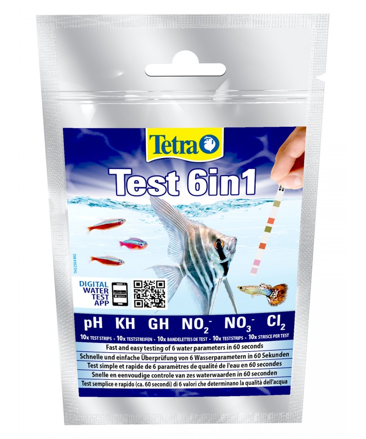 TetraTest 6 в 1 GH/KH/NO2/NO3/pH/Cl тестовые полоски для пресной воды 10 шт.