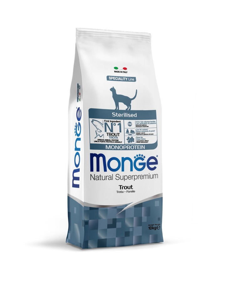 Сухой корм Monge Cat Speciality Line Monoprotein Sterilised для стерилизованных кошек, из форели 10 кг