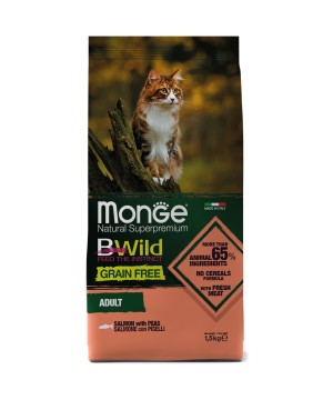 Сухой корм Monge Cat BWild GRAIN FREE для кошек, из лосося, беззерновой, 1,5 кг.