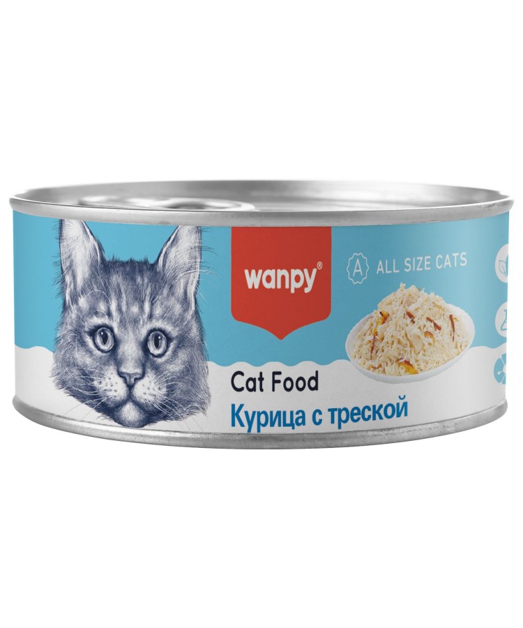 Wanpy Cat Консервы для кошек "Кусочки курицы и треска" 95 г