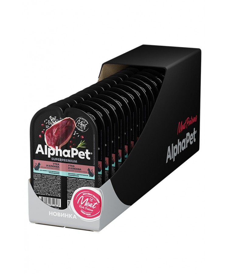 AlphaPet Superpremium (АльфаПет) 0,08кг утка и клюква мясные кусочки в соусе для кошек c чувствительным пищеварением