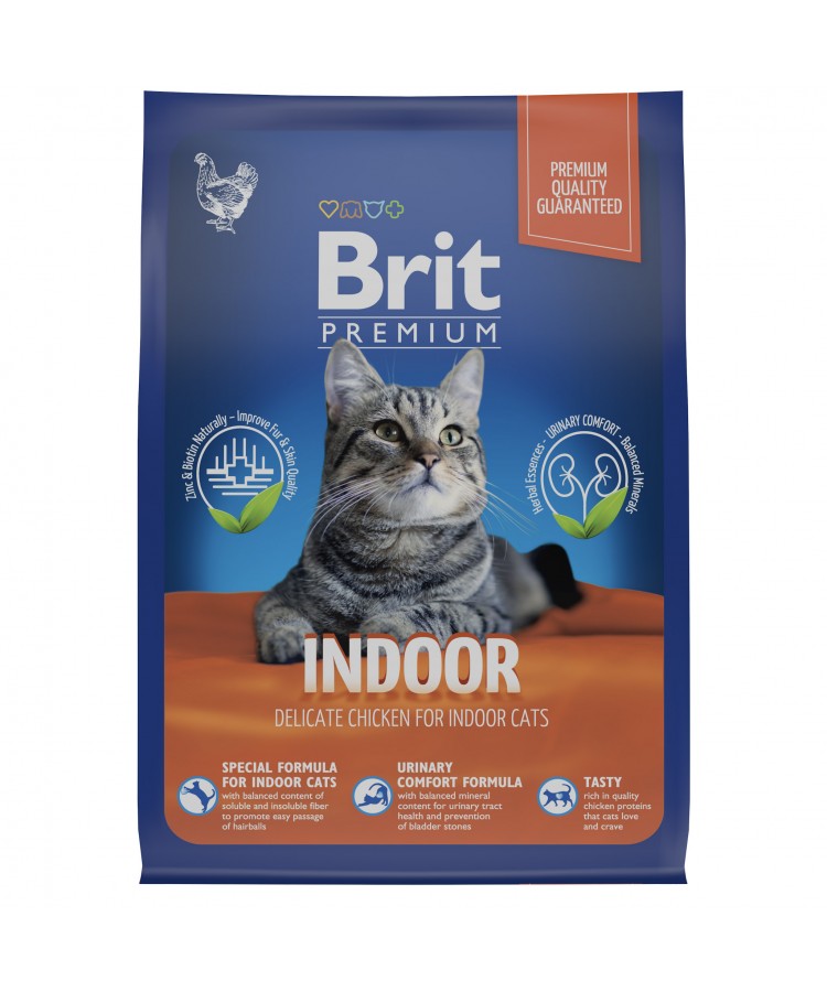 Brit Premium Cat Indoor с курицей для кошек домашнего содержания 400 гр.