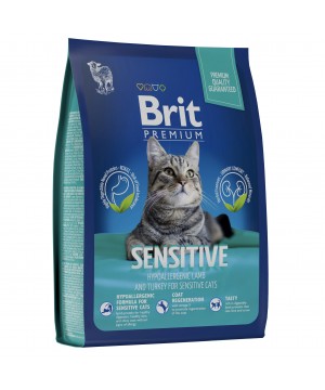 Brit (Брит) Premium Cat Sensitive с индейкой и ягненком для кошек с чувствительным пищеварением 8 кг