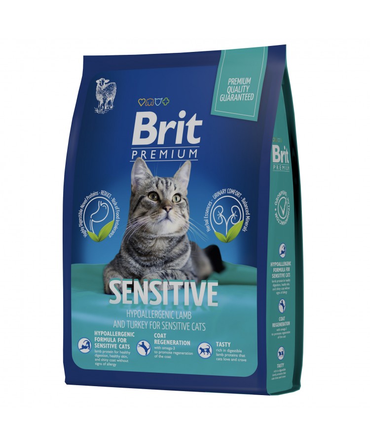 Brit Premium Cat Sensitive с индейкой и ягненком для кошек с чувствительным пищеварением 8 кг