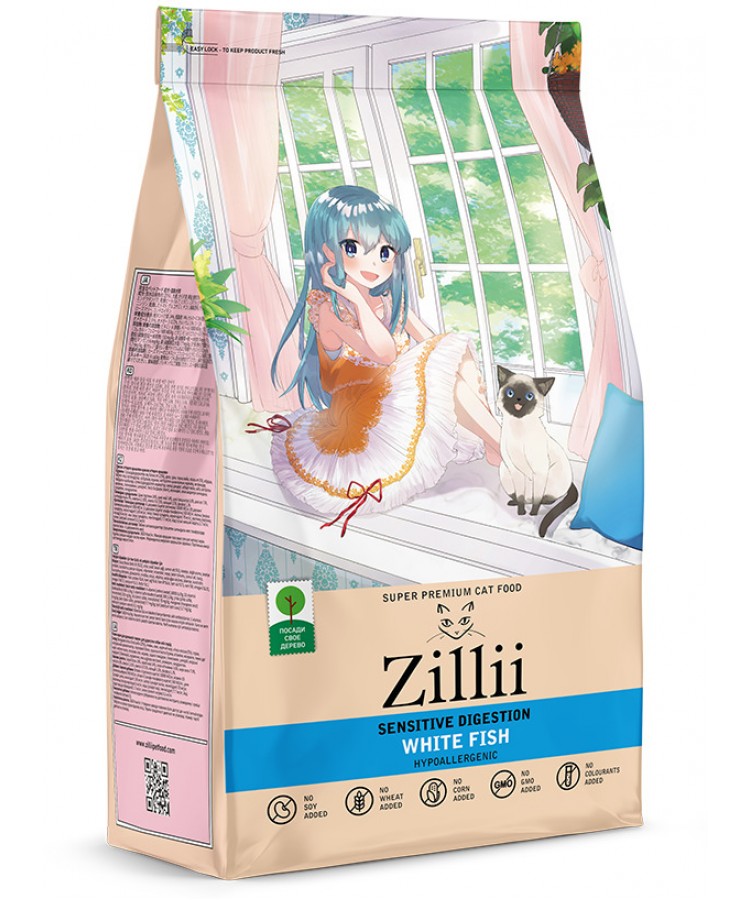 ZILLII (Зилли) Cat Sensitive Digestion 2кг белая рыба сухой для кошек с чувствительным пищеварением