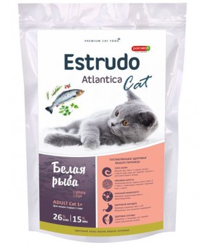 Estrudo Atlantica Cat (Белая рыбка) для кошек с чувствительным пищеварением 400 г