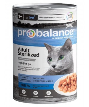 КОНСЕРВИРОВАННЫЙ КОРМ ДЛЯ КОШЕК PROBALANCE (Пробаланс) "STERILIZED", 415Г