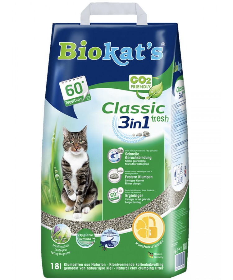 BIOKAT'S CLASSIC FRESH наполнитель комкующийся c ароматизатором 18 л (18 кг)