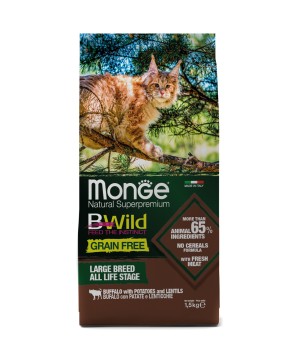 Сухой корм Monge Cat BWild GRAIN FREE для котят и крупных кошек, беззерновой, из мяса буйвола, 1,5 кг