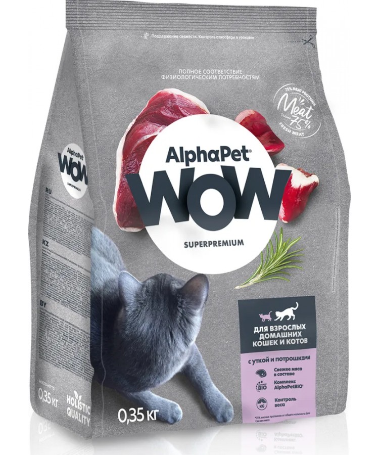 AlphaPet WOW (АльфаПет) 0,35кг с уткой и потрошками сухой для кошек