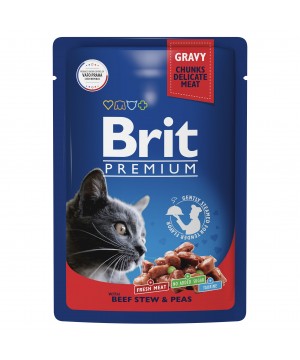 Brit (Брит) Premium Пауч говядина и горошек в соусе для взрослых кошек 85 гр.