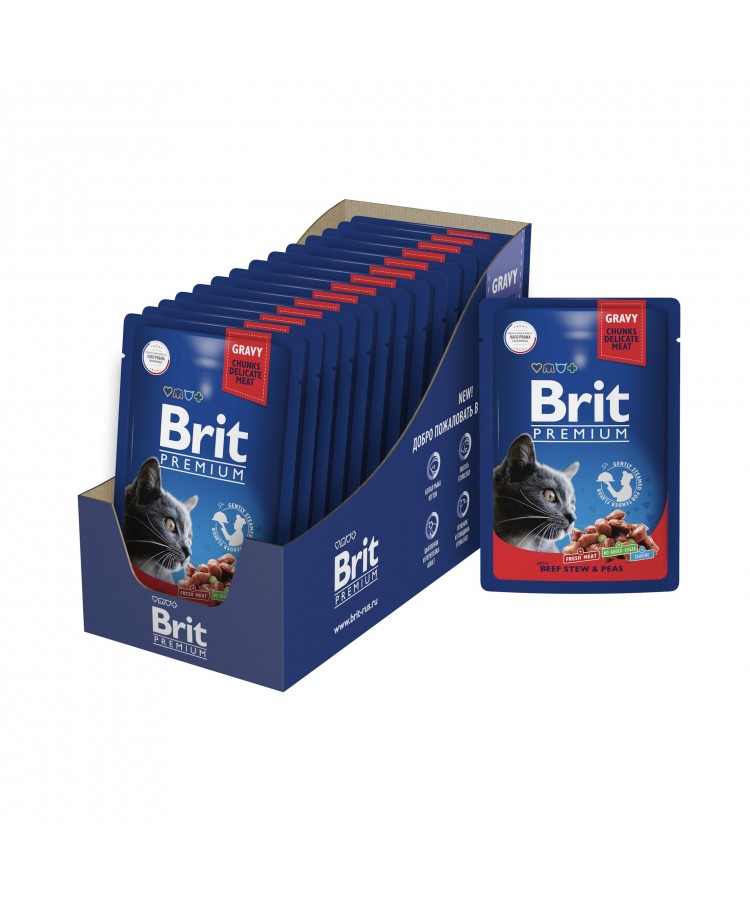 Brit Premium Пауч говядина и горошек в соусе для взрослых кошек 85 гр.