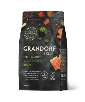 Беззерновой корм GRANDORF Fresh ADULT Salmon & Sweet Potato (Свежее филе лосося с бататом для кошек) 400 г