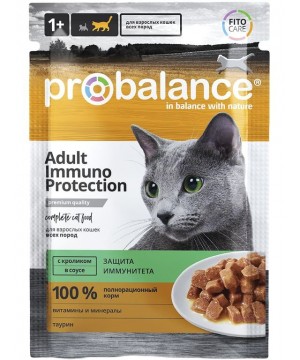 Консервы для взрослых кошек Probalance (Пробаланс) Immuno Protection c кроликом в соусе, пауч 85 г*25 штук