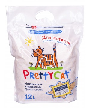 PrettyCat наполнитель древесный для котят "Wood Granules" 12 л (4 кг)