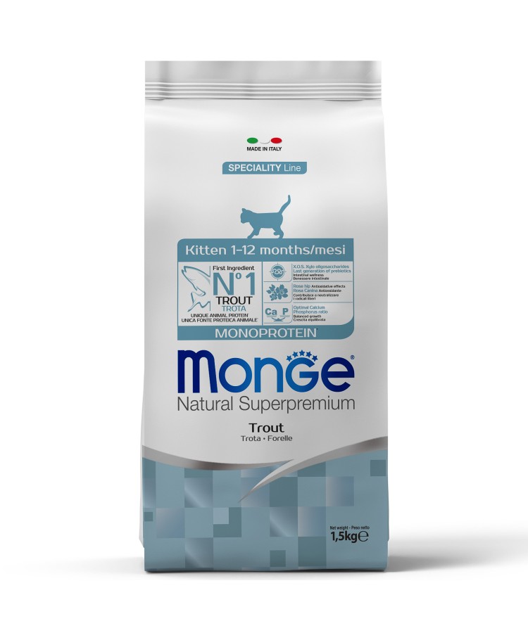 Сухой корм Monge Cat Speciality Line Monoprotein для котят и беременных кошек, из форели 1,5 кг