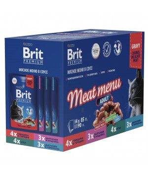 Brit (Брит) Premium Мясное меню в соусе для взрослых кошек 14*85 г