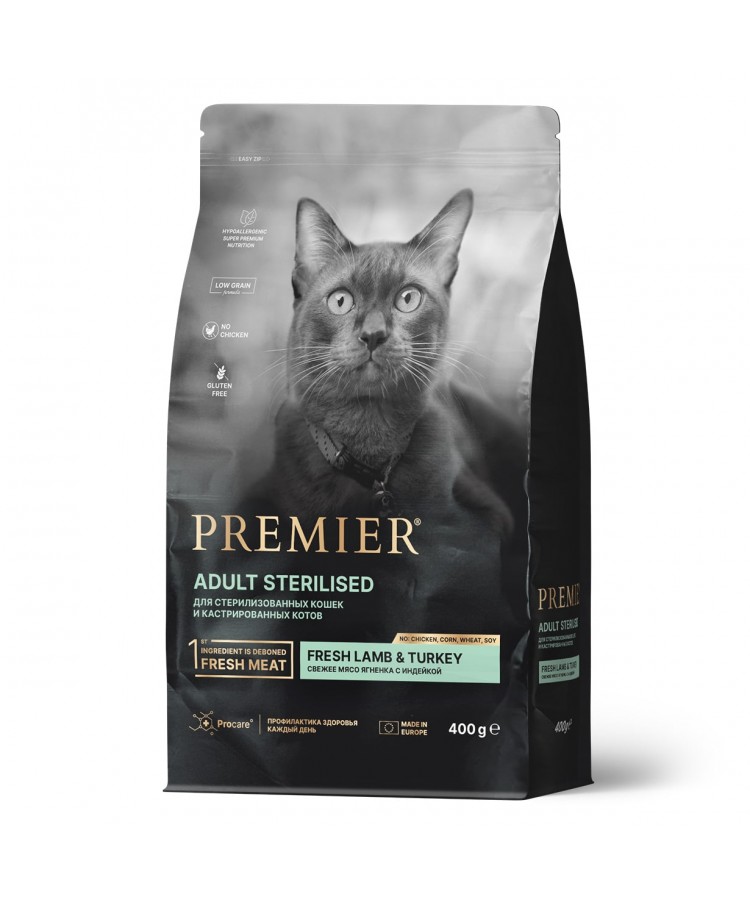 Premier Cat Lamb&Turkey STERILISED (Свежее мясо ягненка с индейкой для кошек) 400 г