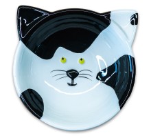 Миска Mr.Kranch керамическая для кошек Мордочка кошки 120 мл черно-белая