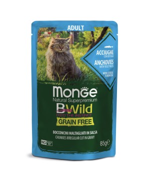 Monge Cat BWild GRAIN FREE паучи из анчоусов с овощами для взрослых кошек 85г