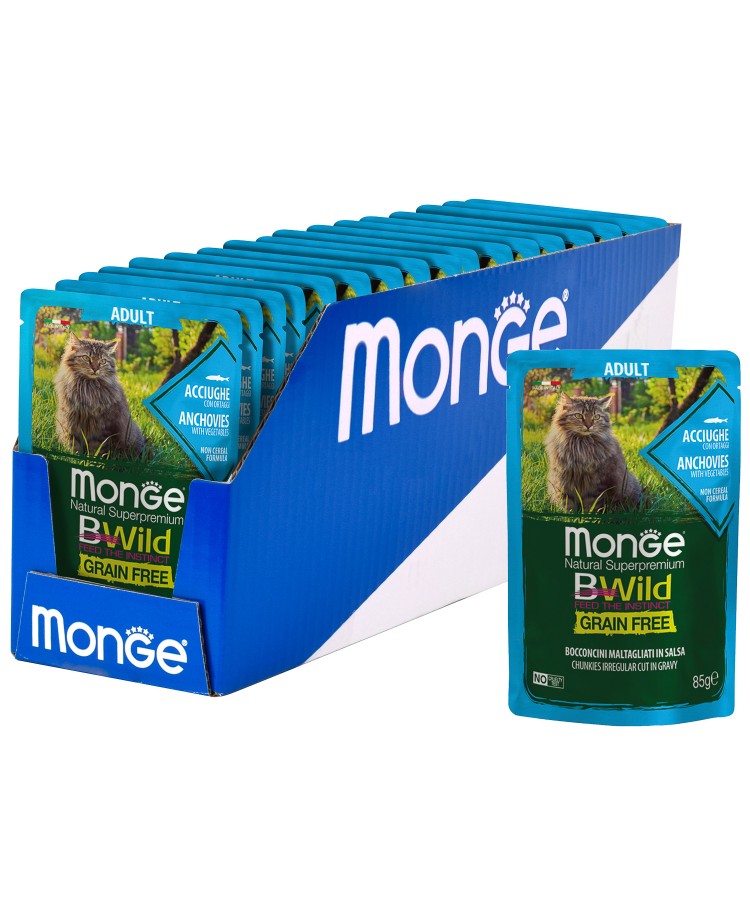 Monge Cat BWild GRAIN FREE паучи из анчоусов с овощами для взрослых кошек 85г