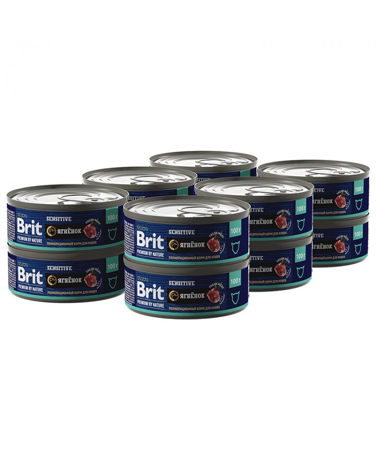 Brit Premium by Nature консервы с мясом ягнёнка для кошек с чувствительным пищеварением 100 гр.