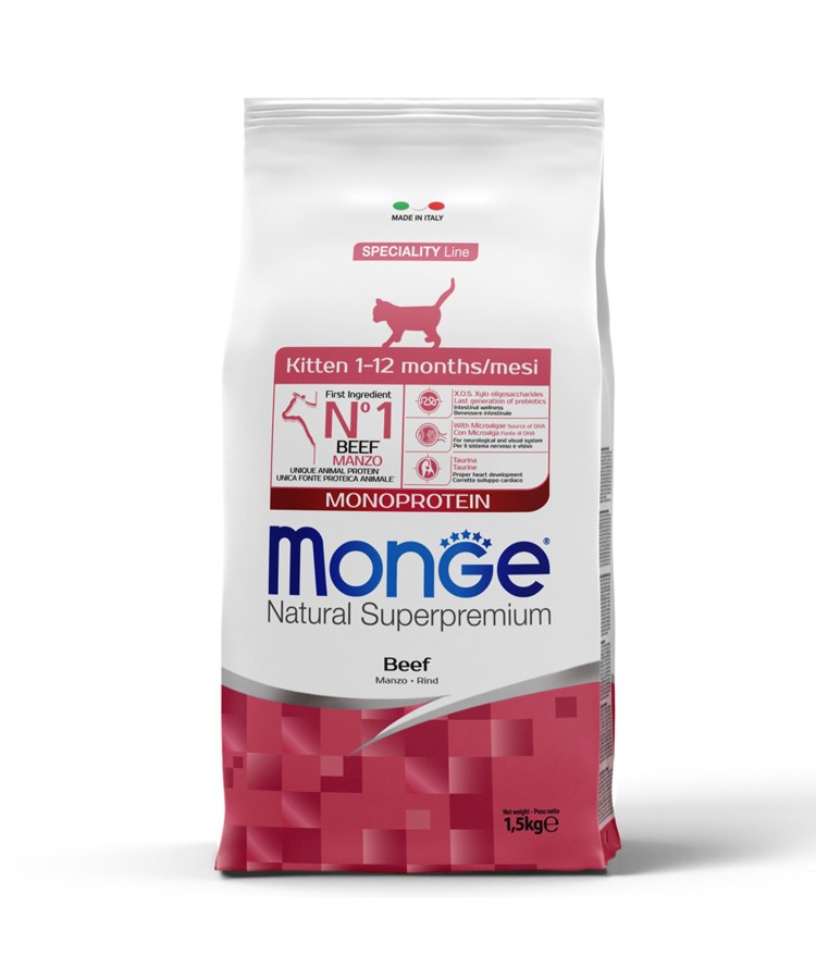 Сухой корм Monge Cat Speciality Line Monoprotein для котят и беременных кошек, из говядины 1,5 кг