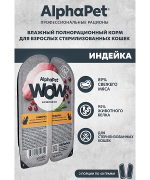 AlphaPet WOW (АльфаПет) 0,08кг индейка ломтики в соусе для стерилизованных кошек