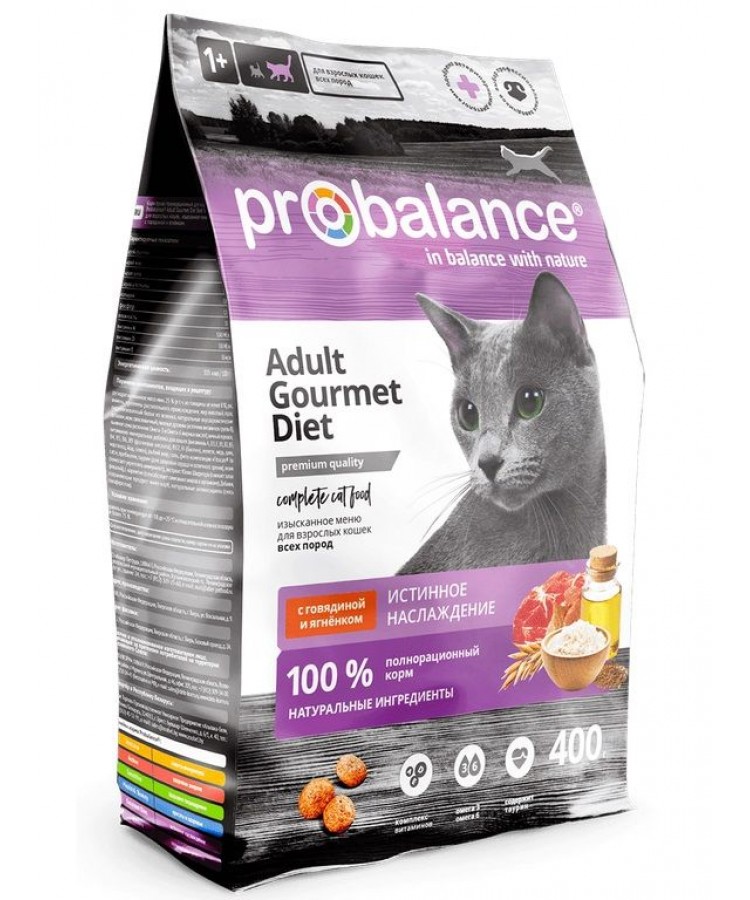 Сухой корм для кошек Probalance (Пробаланс) Gourmet Diet с говядиной и ягненком 400гр