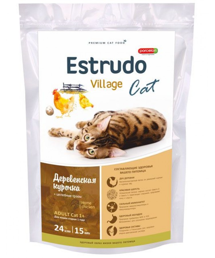 Estrudo Village Cat (Деревенская курочка) для кошек (крас. шерсть) 400 г