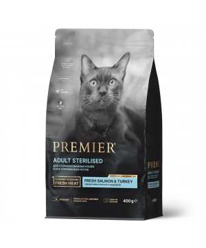 Premier Cat Salmon&Turkey STERILISED (Свежее филе лосося с индейкой для кошек) 400 г