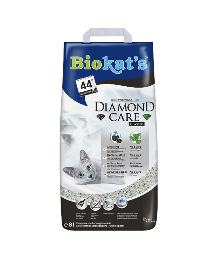 BIOKAT'S Diamond Care CLASSIC наполнитель комкующийся с активированным углем 8л