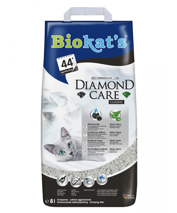 BIOKAT'S Diamond Care CLASSIC наполнитель комкующийся с активированным углем 8л