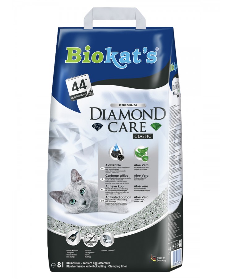 BIOKAT'S Diamond Care CLASSIC наполнитель комкующийся с активированным углем 8л