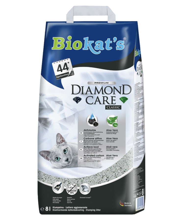 BIOKAT'S Diamond Care CLASSIC наполнитель комкующийся с активированным углем 8л