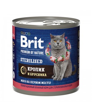 Brit (Брит) Premium by Nature консервы с мясом кролика и брусникой для стерилизованных кошек 200 гр.