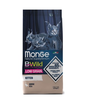 Сухой корм Monge Cat BWild LOW GRAIN Kitten, для котят, низкозерновой, из мяса гуся 1,5 кг