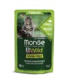 Влажный корм Monge Cat BWild GRAIN FREE для стерилизованных кошек, беззерновой, из мяса дикого кабана с овощами, паучи 85 г