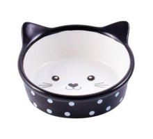 Миска Mr.Kranch керамическая для кошек Мордочка кошки 250 мл черная в горошек