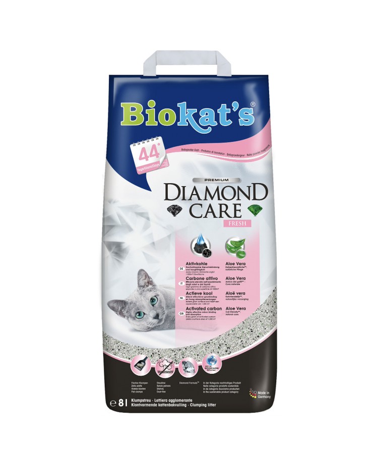 BIOKAT'S Diamond Care FRESH наполнитель комкующийся с активированным углем с ароматизвтором 8л