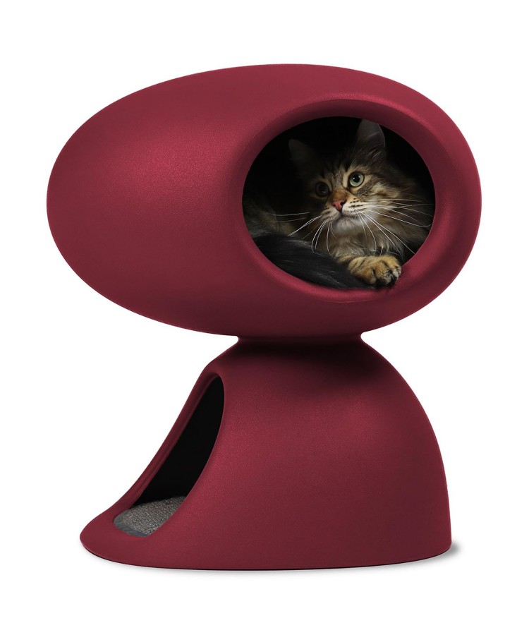 United Pets домик-пещера "CAT CAVE" 55x44x58 cm, с отделением для отдыха и игры, с когтеточкой и лежанкой, красный/серый