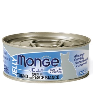 Влажный корм Monge jelly Adult cat для взрослых кошек с желтоперым тунцом и белой рыбой, консервы 80 г