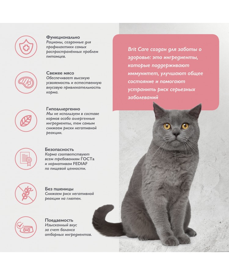 Brit Care Superpremium Cat Sterilised с индейкой для стерилизованных кошек, Улучшенный обмен веществ 400 гр.