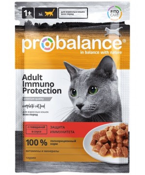 Консервы для кошек Probalance (Пробаланс) Immuno Protection c говядиной в соусе, пауч 85 г*25 штук