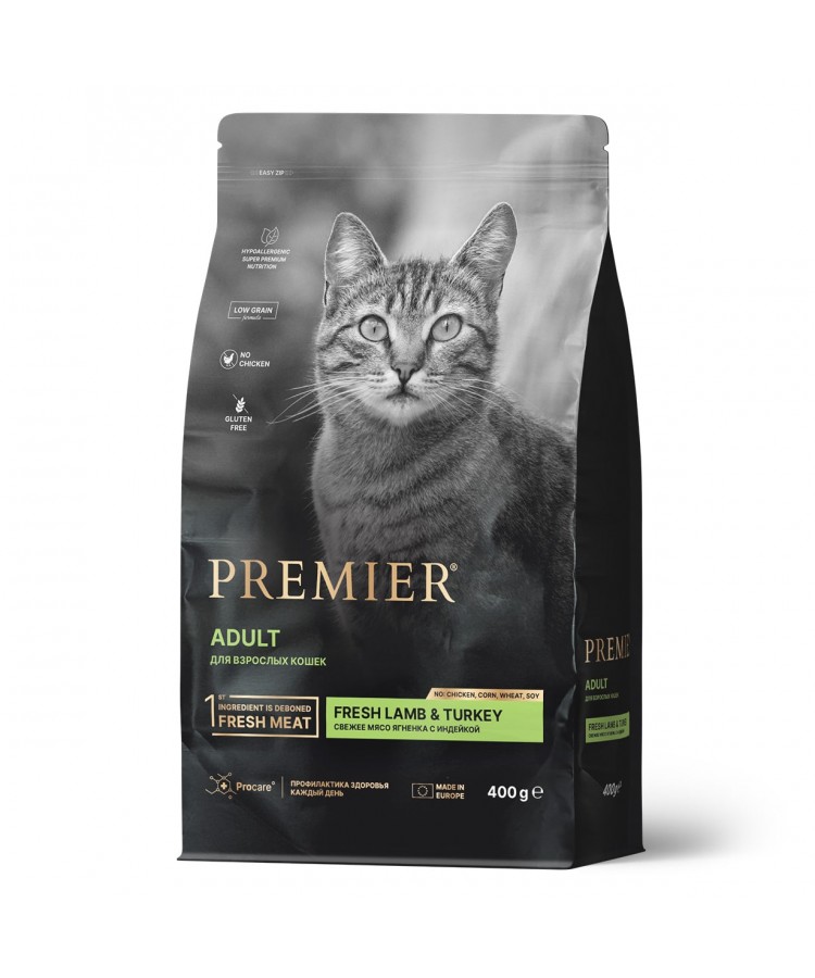 Premier Cat Lamb&Turkey ADULT (Свежее мясо ягненка с индейкой для кошек) 400 г