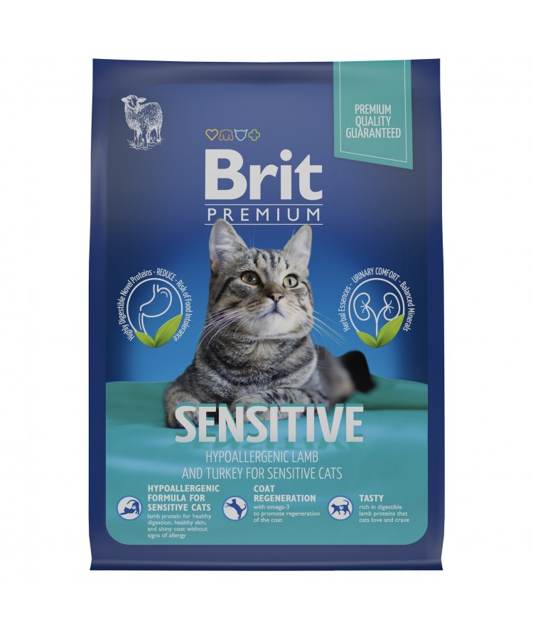 Brit Premium Cat Sensitive с индейкой и ягненком для кошек с чувствительным пищеварением 400 гр.