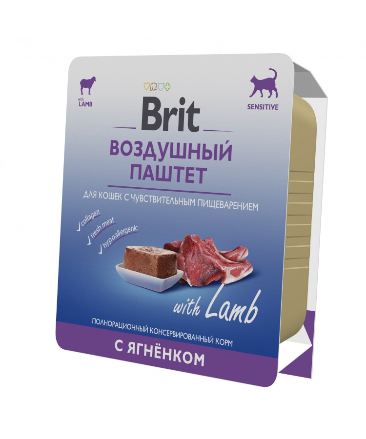 Brit Premium Воздушный паштет с ягненком для взрослых кошек с чувствительным пищеварением 100 гр.