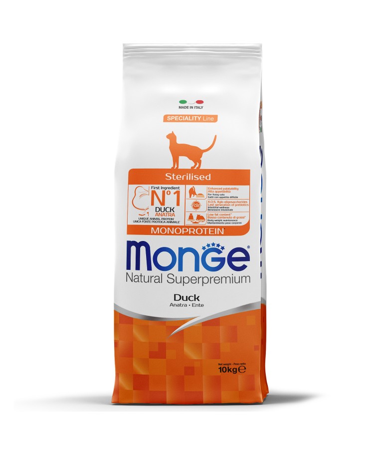 Сухой корм Monge Cat Speciality Line Monoprotein Sterilised для стерилизованных кошек, из утки 10 кг